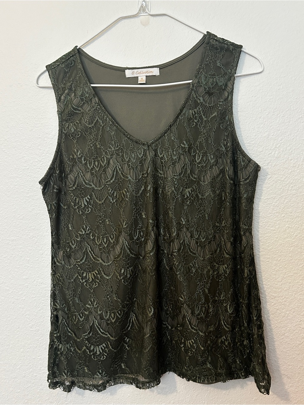 GG Collection Olive Lace V-Neck Shell Top